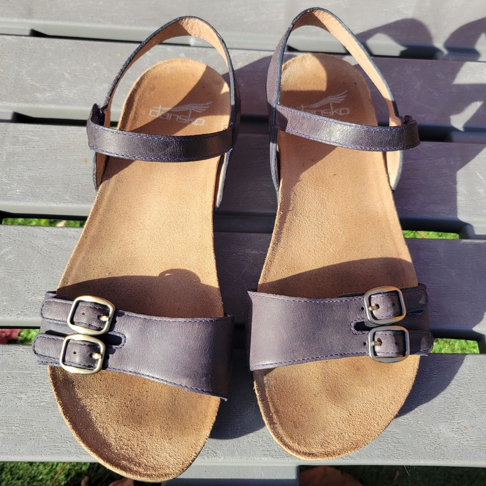 Dansko Rebekah Navy Blue Leather Slingback Adjustable Sandals Sz EU 37 US 6.5-7